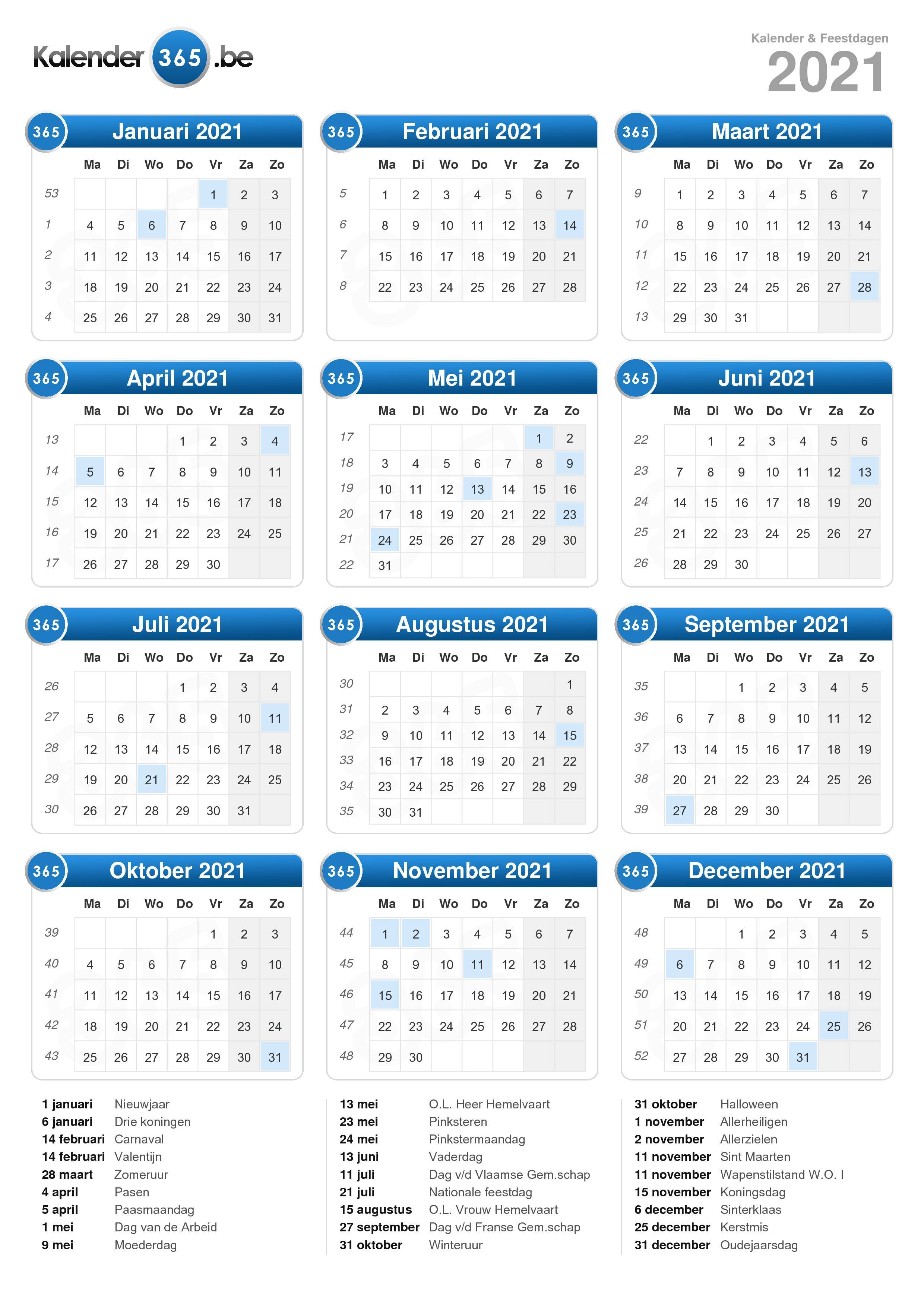 Vrije Dagen Belgie 2021 Kalender 2021