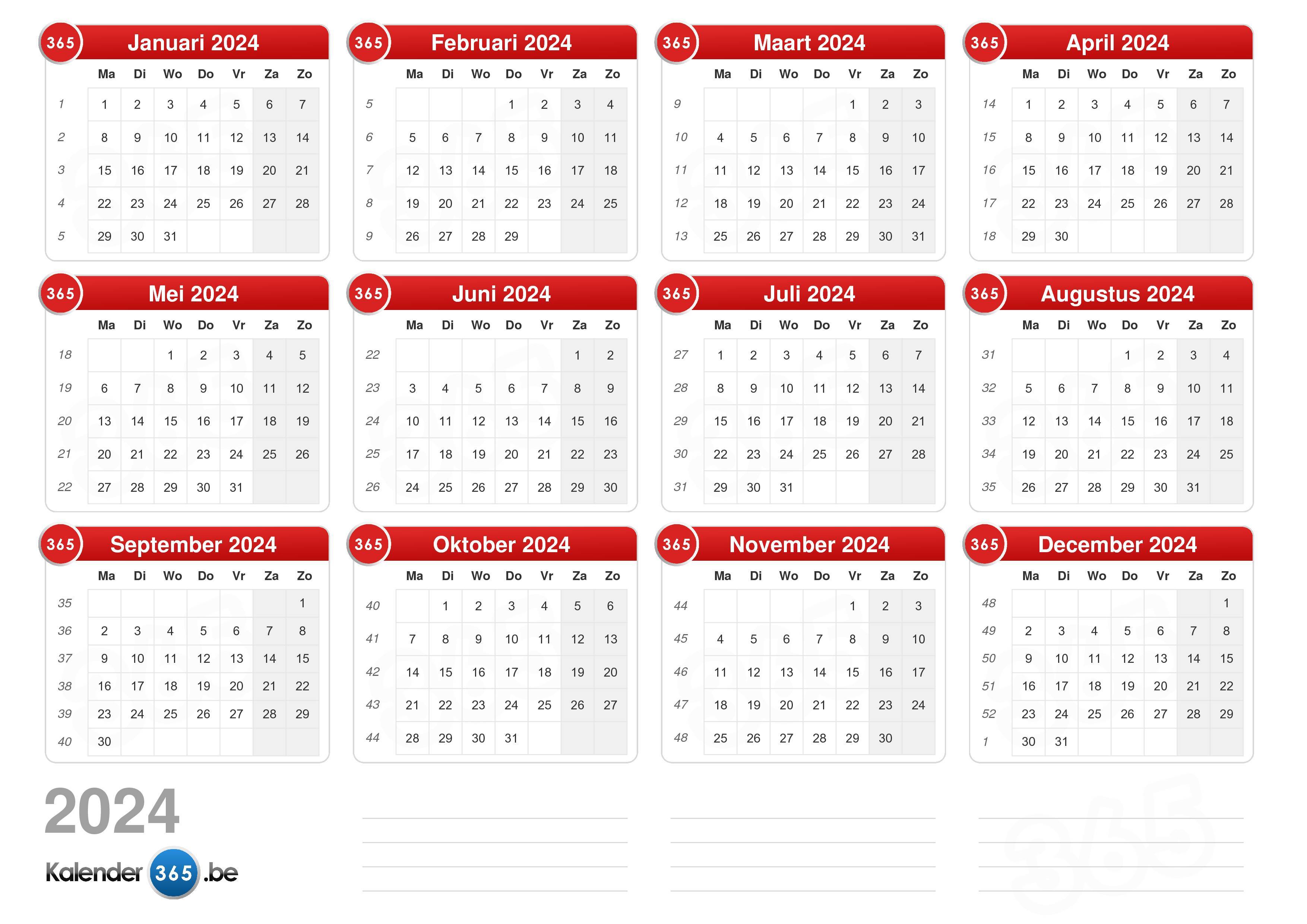 Full Year Calendar 2024 Free Printable