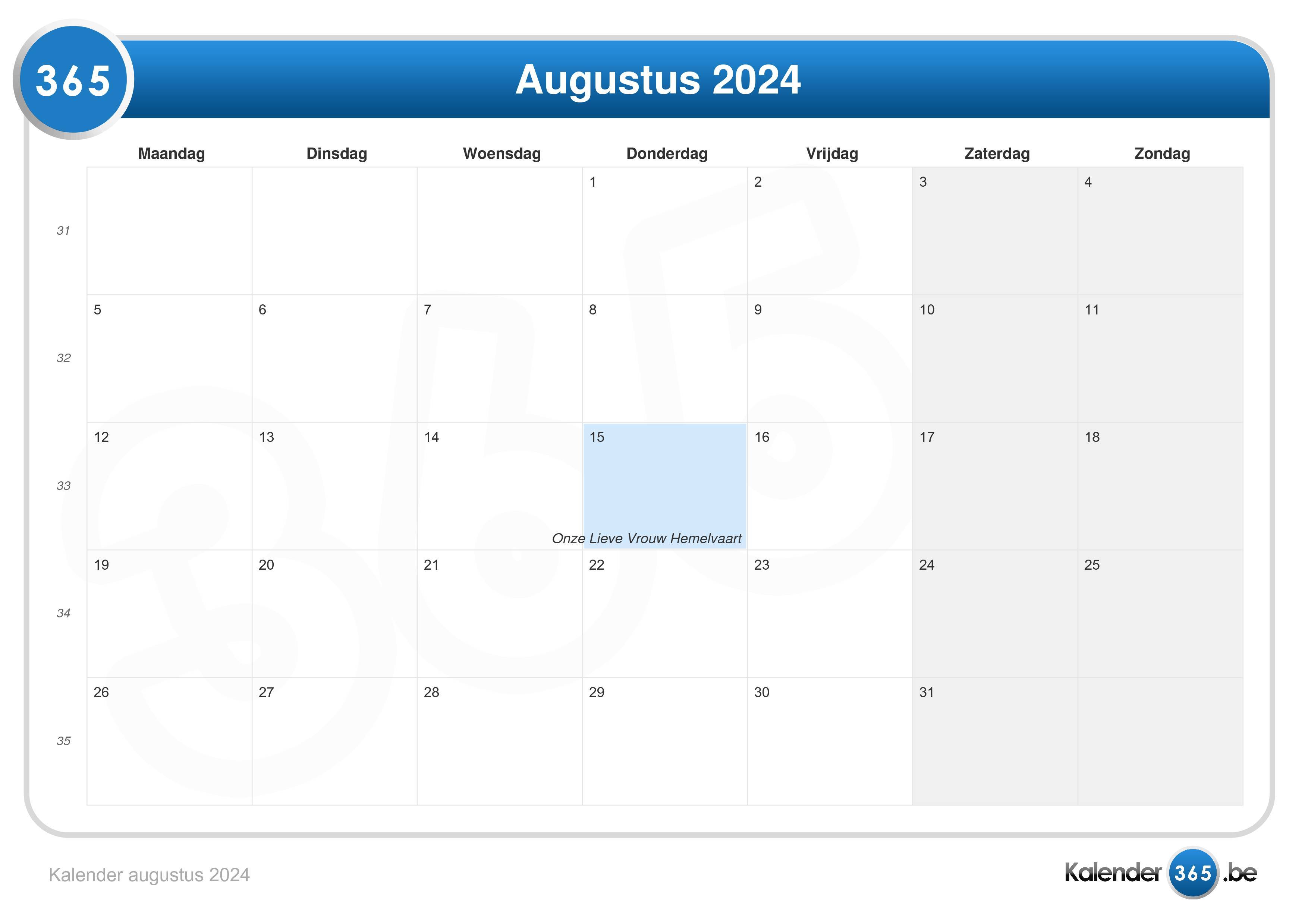 Kalender augustus 2024