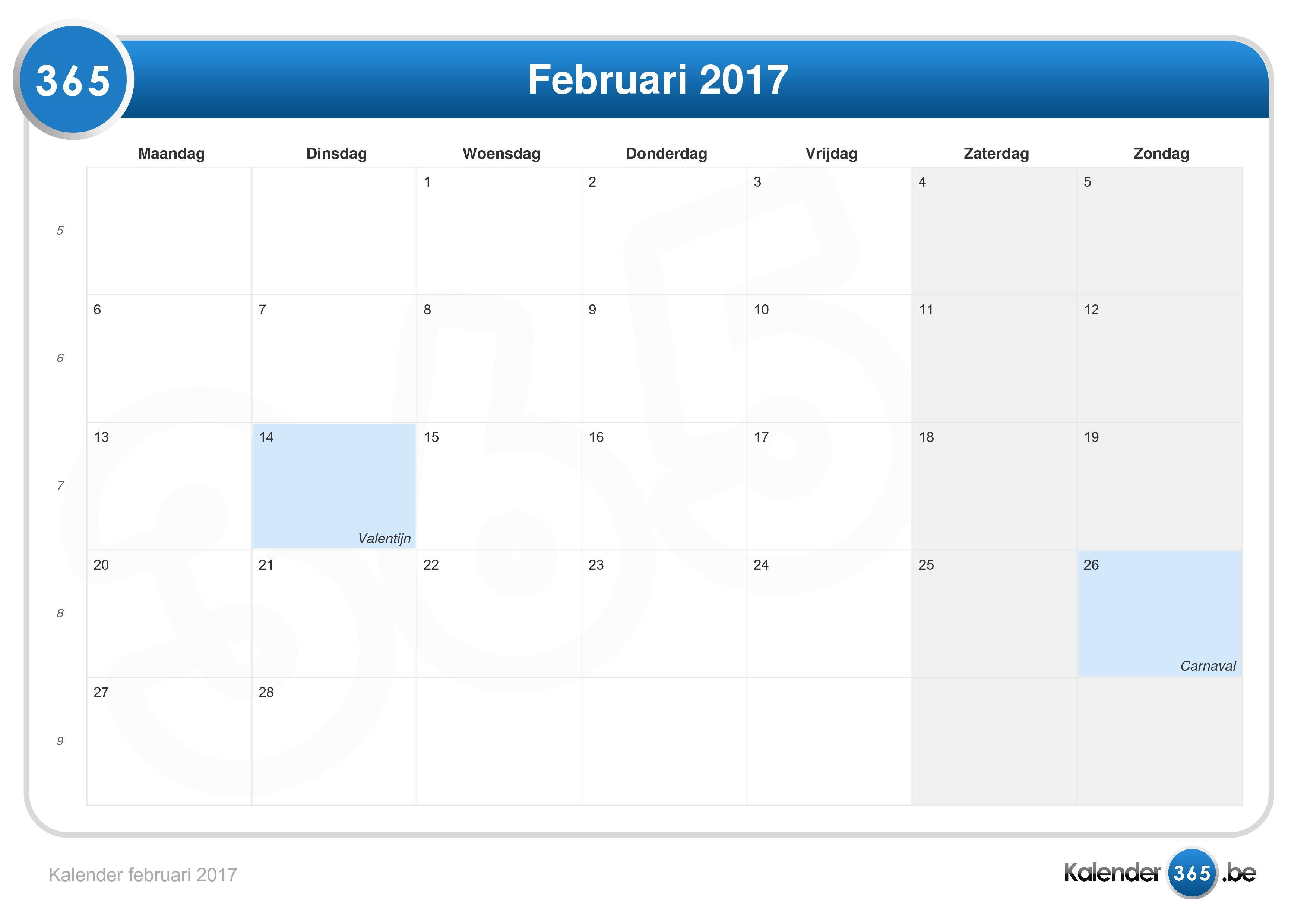 Kalender Februari 2017