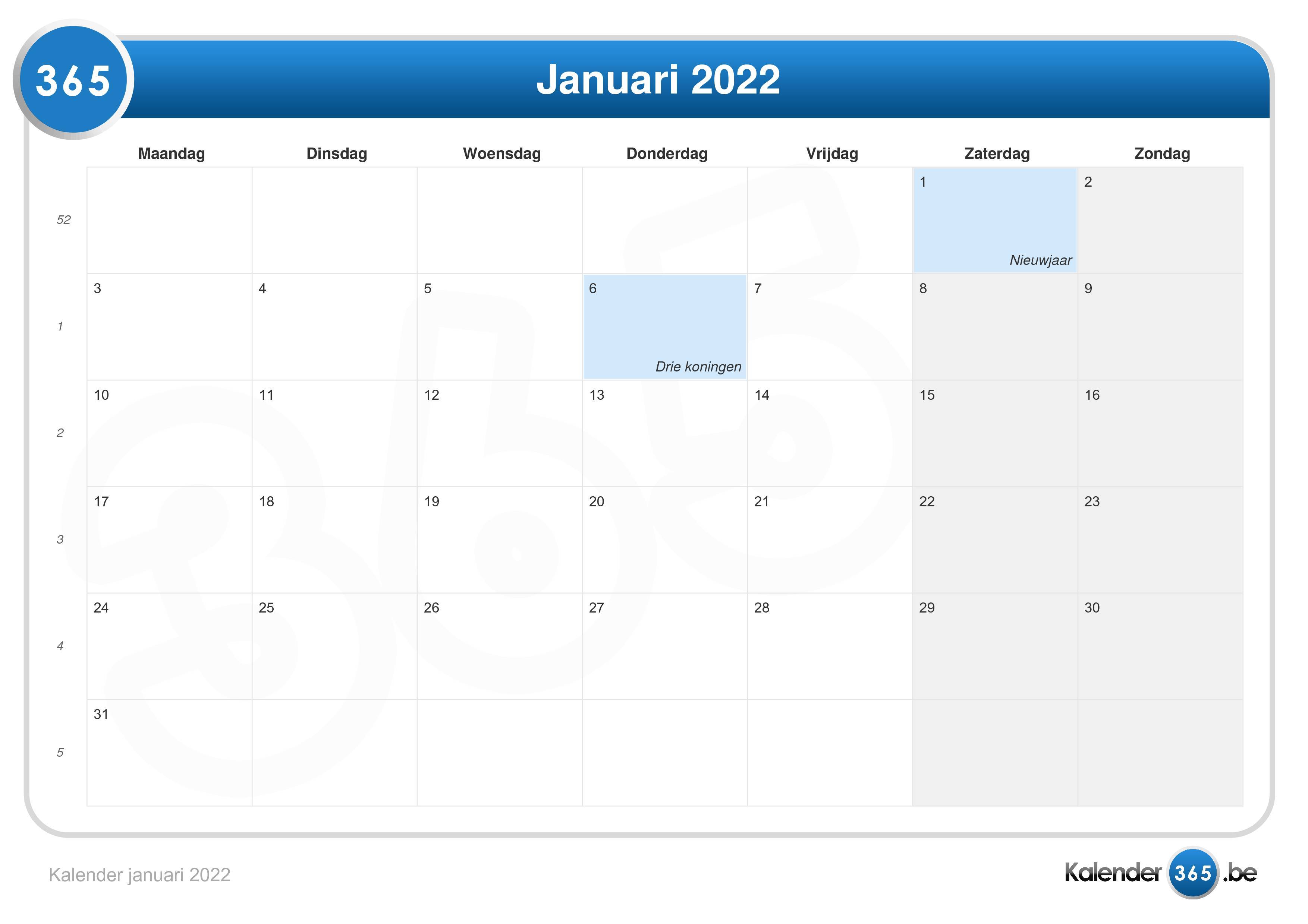 Kalender januari 2022