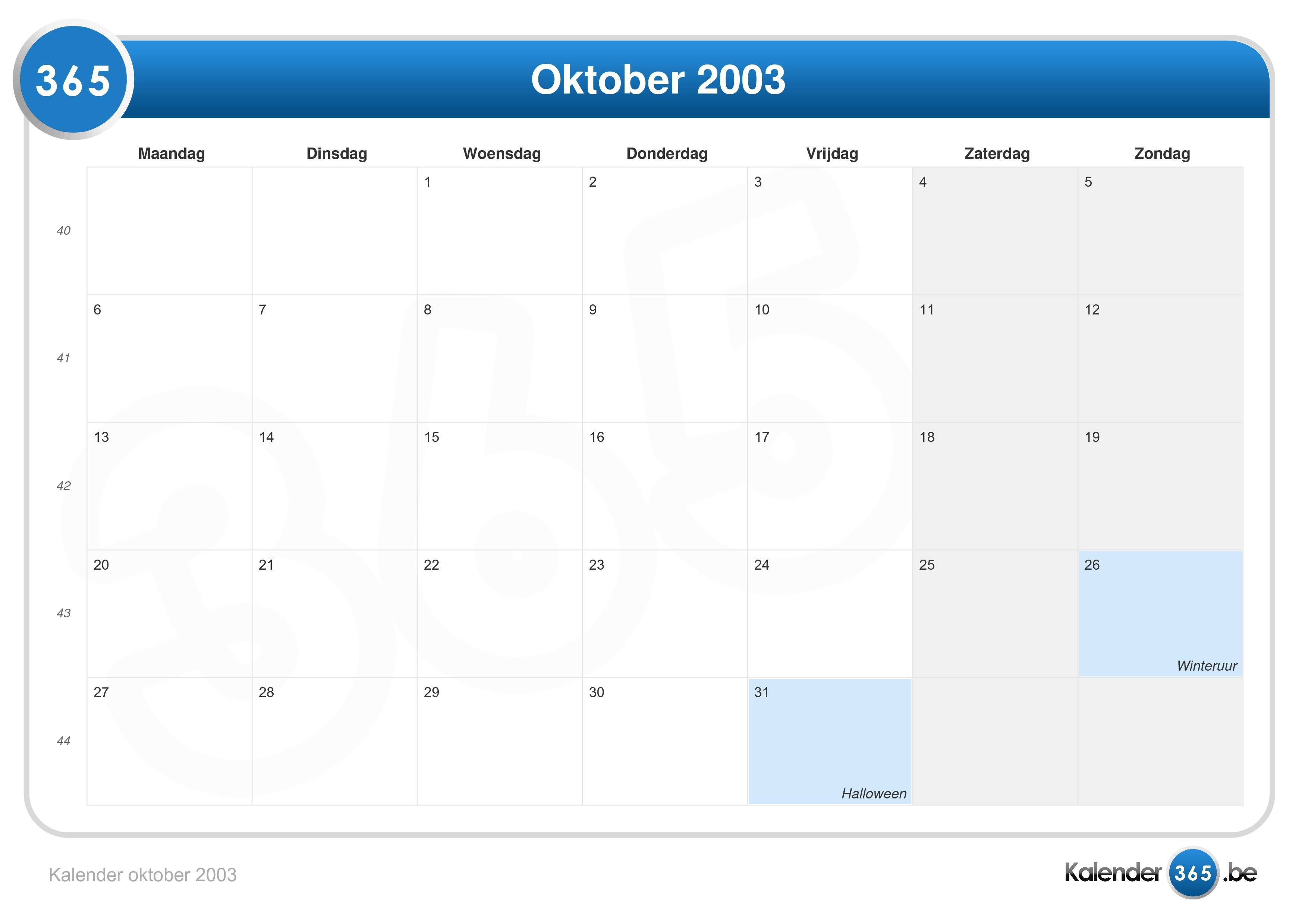 Kalender oktober 2003
