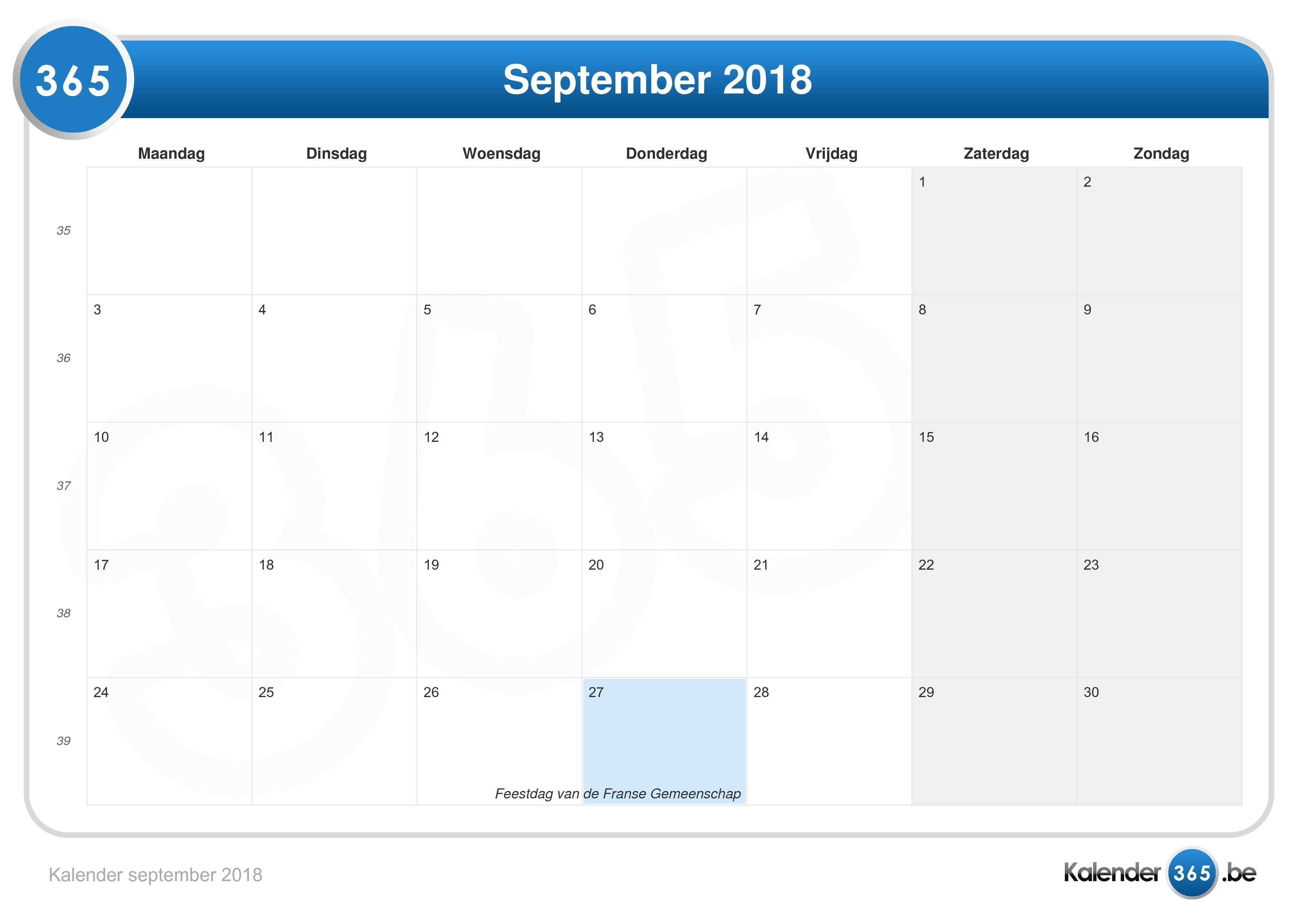 Kalender September 2018